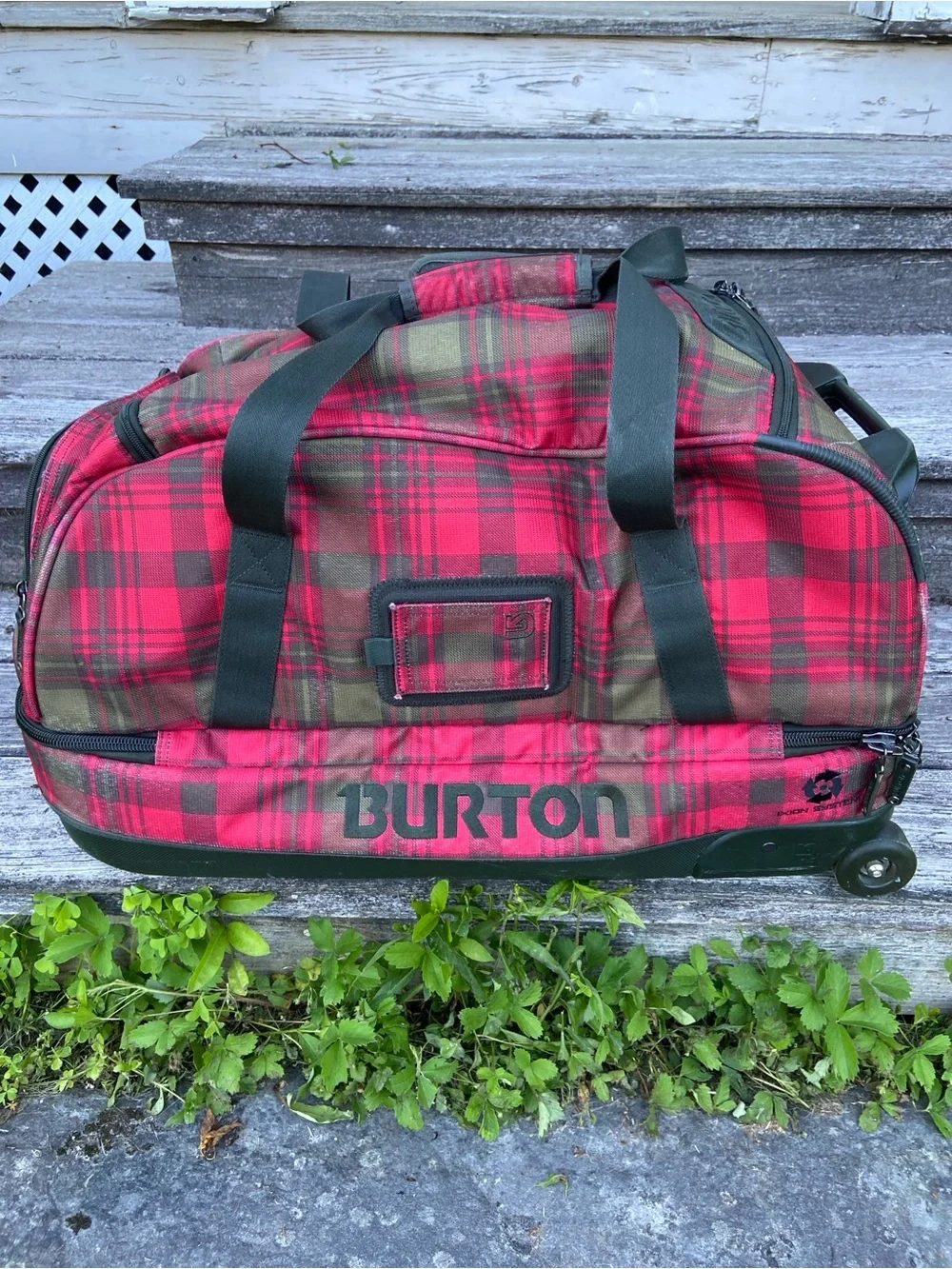 BURTON Luggage Plaid Wheelie Double Deck Rolling Travel Bag in Red